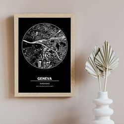 Discover the Charm of Geneva: Modern Map Art Poster of Switzerland's Picturesque Gem