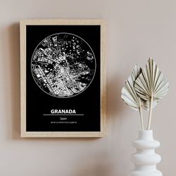 Granada City Map, Granada poster, Granada map poster, Granada art, map of Granada, print of Granada,