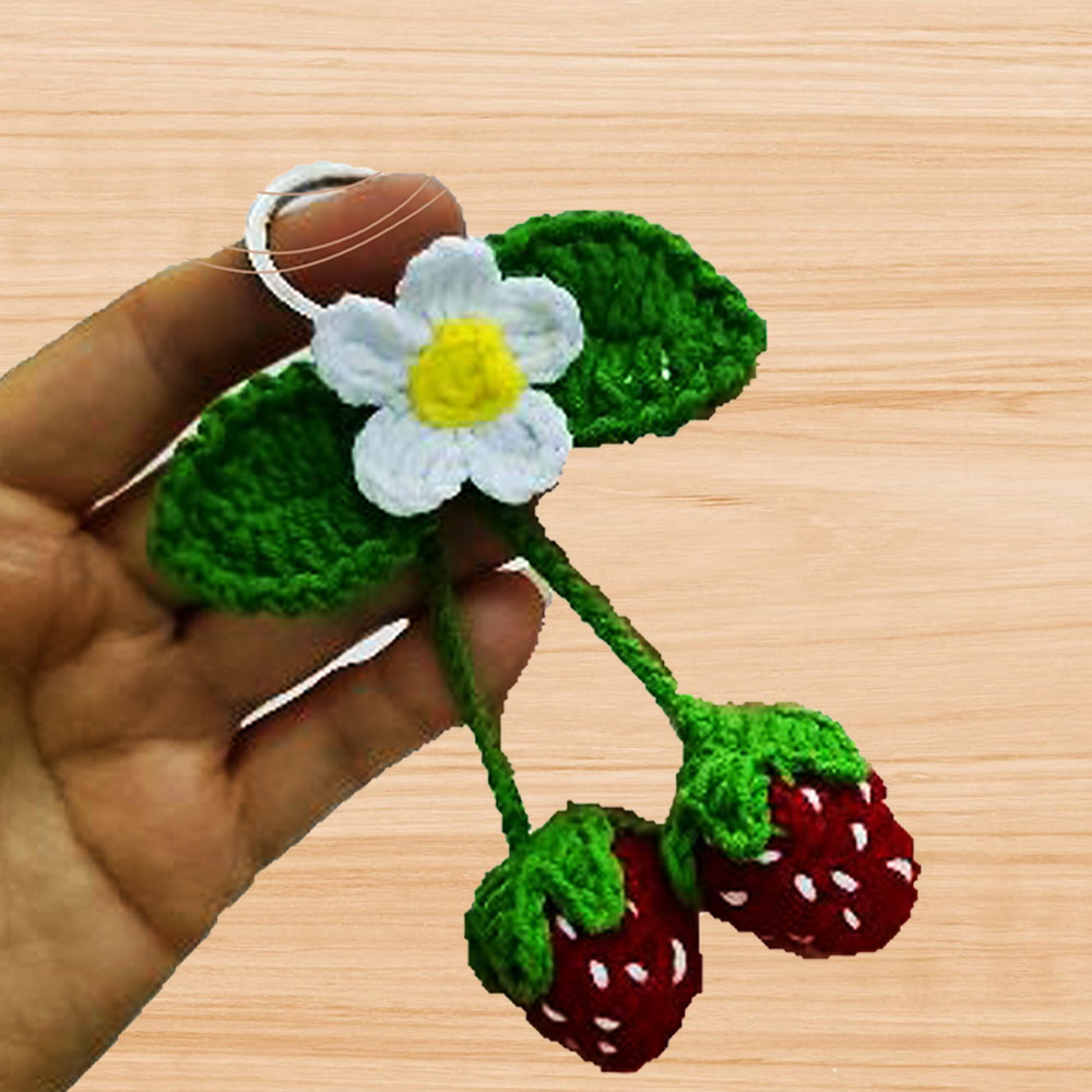 Crochet strawberry keychain pattern