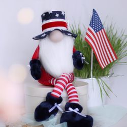 Patriotic gnome fabric doll decor with American flag for Independence fathers day gift for dad son from mom sister grand