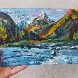 Mountain landscape. Oil painting on cardboard.