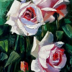 Original oil painting "Rose's in the garden"
