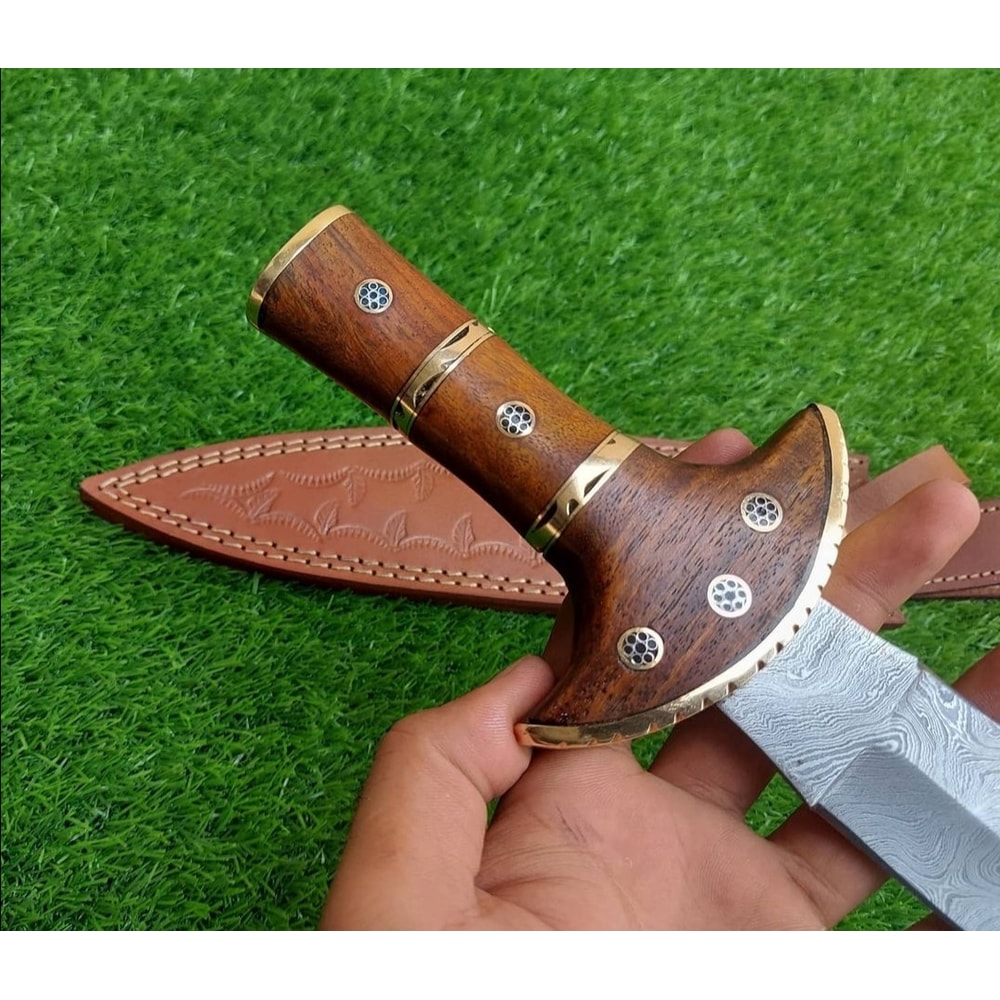16 Inch Handmade Damascus Steel Double Edge Dagger Knife With Rose Wood Handle Christmas Gift Comba 2