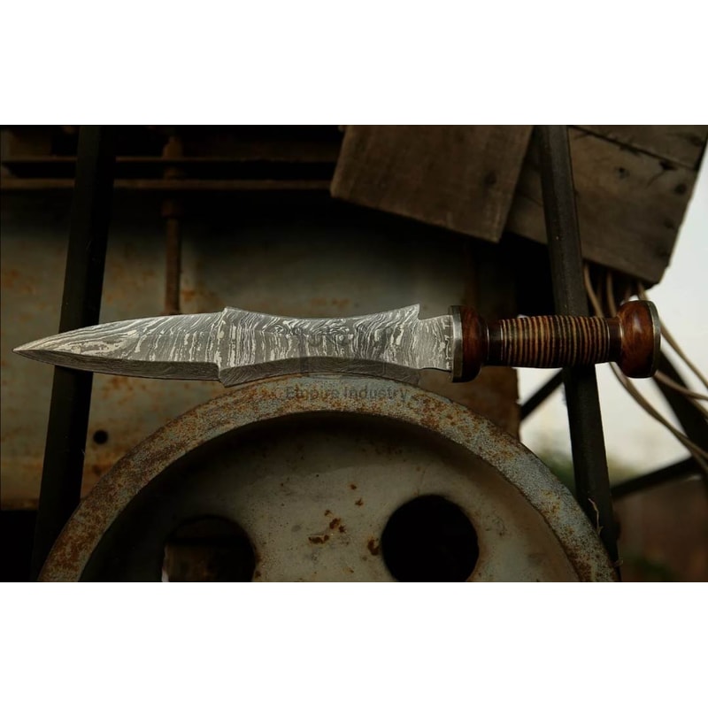 17 Inch Handmade Damascus Steel Double Edge Dagger Knife With Leather Handle Christmas Gift Combat 2