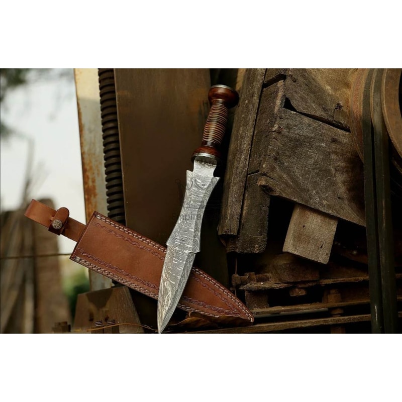 17 Inch Handmade Damascus Steel Double Edge Dagger Knife With Leather Handle Christmas Gift Combat 0