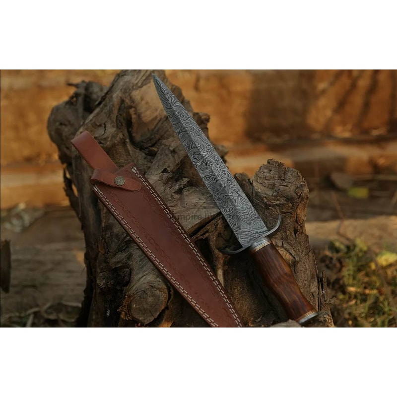 17 Inch Handmade Damascus Steel Double Edge Dagger Knife With Rose Wood Handle Christmas Gift Comba 1