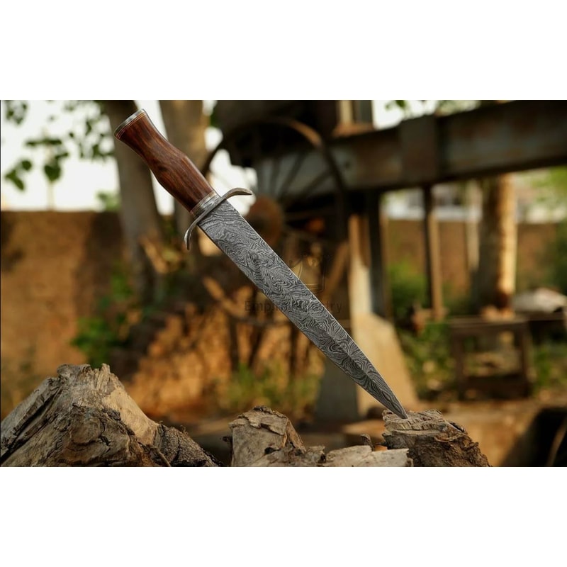 17 Inch Handmade Damascus Steel Double Edge Dagger Knife With Rose Wood Handle Christmas Gift Comba 4