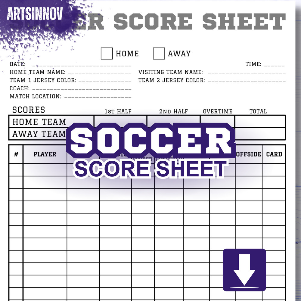 Soccer Score Sheet Printable Instant Download PDF Soccer Score Pad Card Size A4 US Letter A5 And Half Letter 0