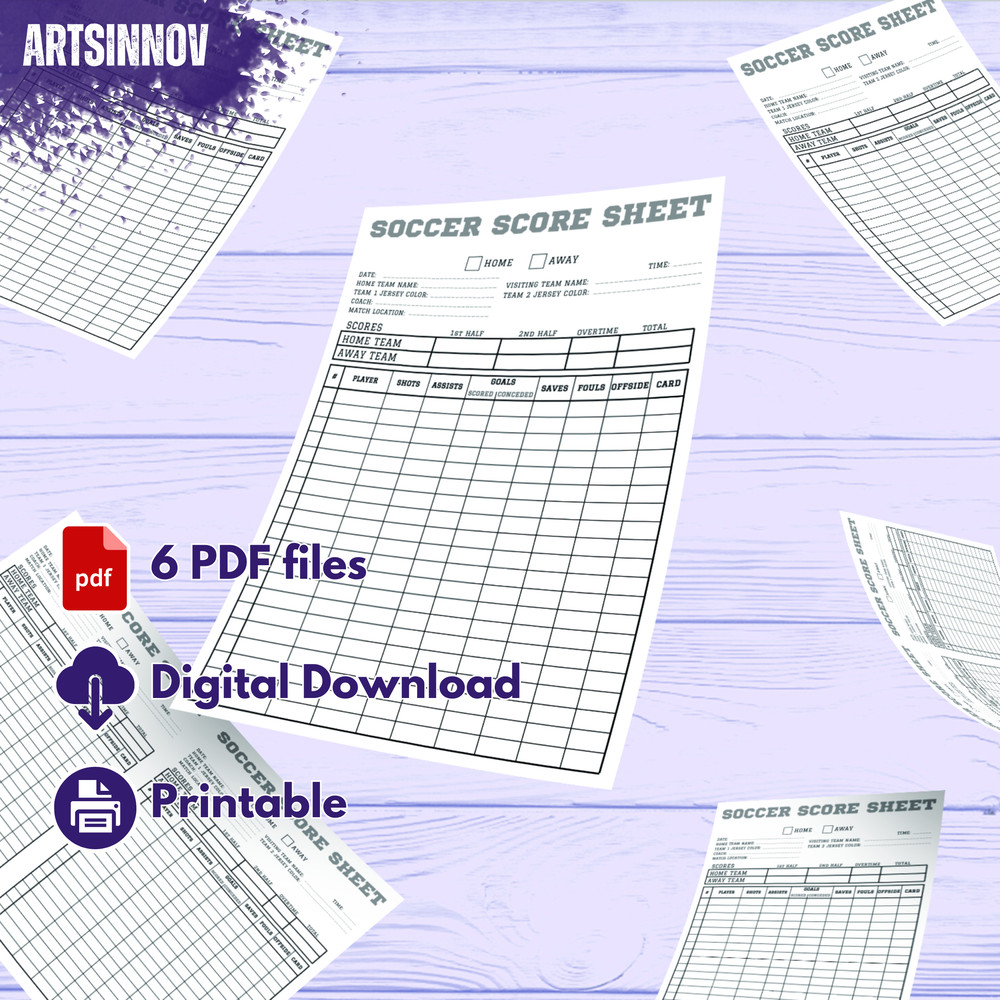 Soccer Score Sheet Printable Instant Download PDF Soccer Score Pad Card Size A4 US Letter A5 And Half Letter 1