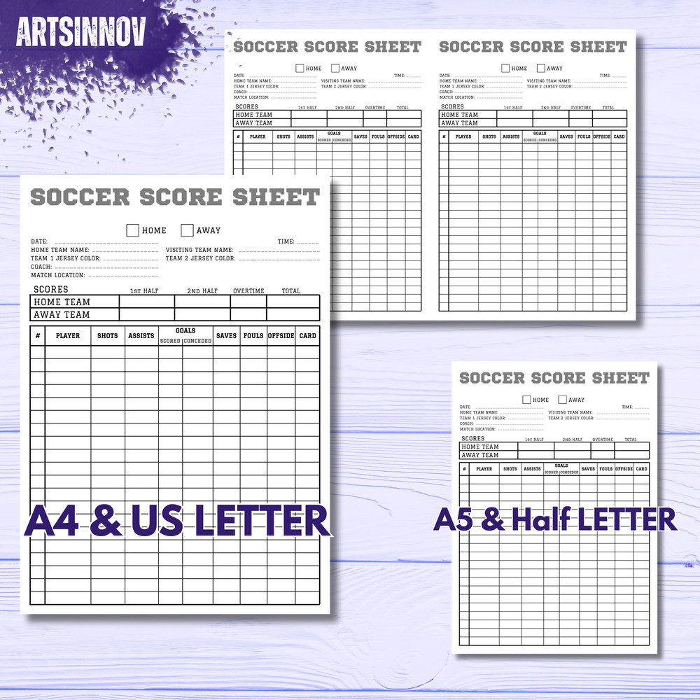 Soccer Score Sheet Printable Instant Download PDF Soccer Score Pad Card Size A4 US Letter A5 And Half Letter 2