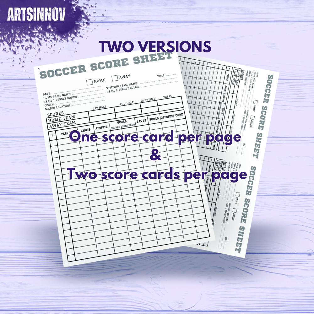 Soccer Score Sheet Printable Instant Download PDF Soccer Score Pad Card Size A4 US Letter A5 And Half Letter 3