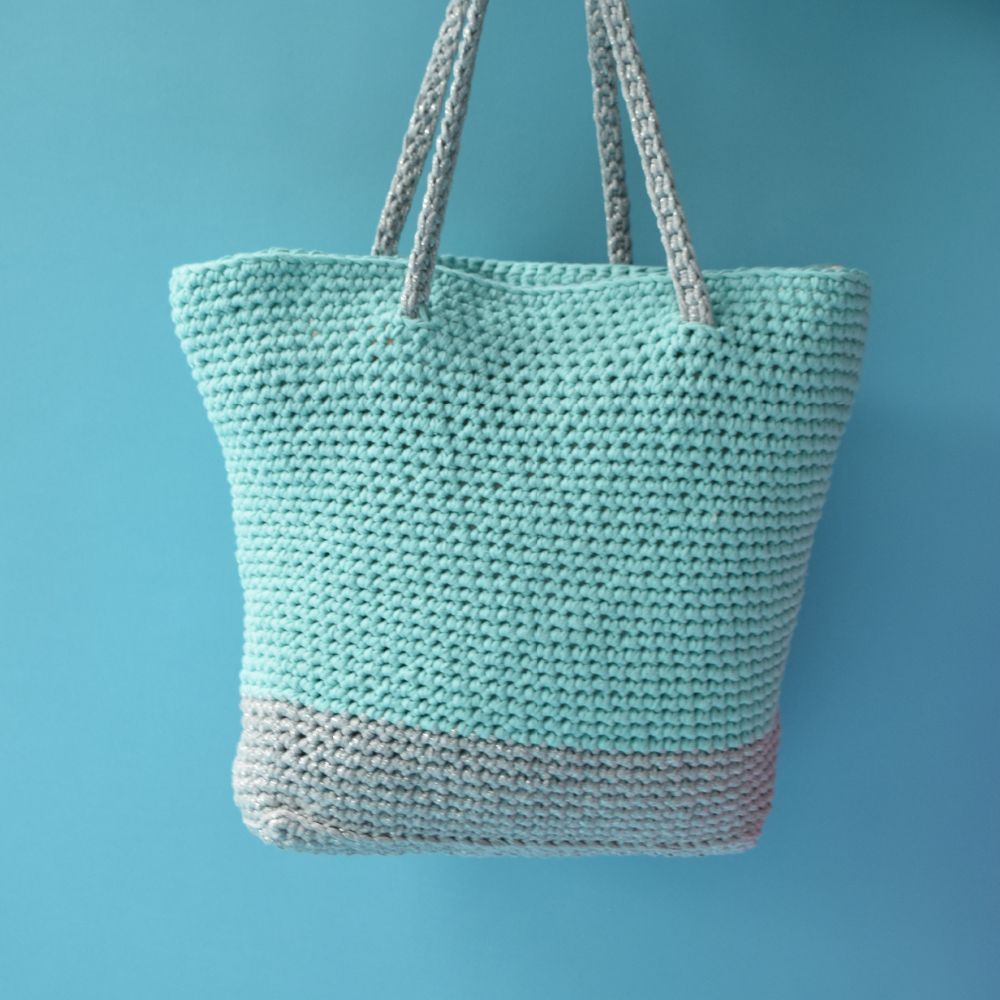 Essential Beach Bag  Free Crochet Pattern In Paintbox Yarns Recycled Ribbon And Metallic Ribbon 1