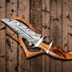 Custom HandMade Damascus Steel Hunting 10in Bowie Knife & Leather Sheath.