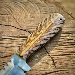 Custom Handmade Stainless Steel Beautiful Brass And Resin Handle Hunting knife, Hunting Knife For Gift