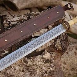 Handmade Engraved Chisel, Hand Engraved Roman Gladius forged Sword, Carbon Steel, Leather Sheath, Beautiful Gift,
