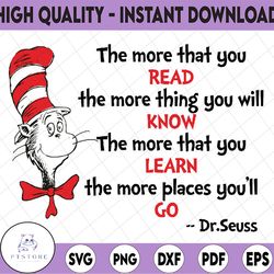 the more that you read svg, cat in hat svg, dr seuss svg, seuss sayings svg, read across america, png, dxf, clipart, vec