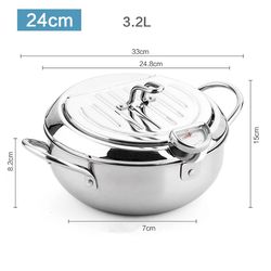 LMETJMA Japanese Deep Frying Pot with a Thermometer and a Lid 304