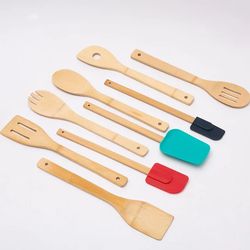 Natural Bamboo Tool and Gadgets 9 Pieces Utensil Set for Cooking