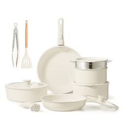 14pcs Pots and Pans Set, Ceramic Cookware Set Detachable Handle, Induction Nonstick Kitchen Cookware Sets with Removable