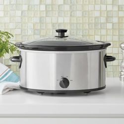 Quart Oval Slow Cooker, Stainless Steel Finish, Glass Lid