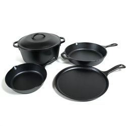 Cast Iron Seasoned 5-Piece Set with Skillet, Griddle & Dutch Oven
