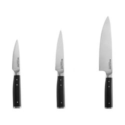 Gourmet 3-piece Forged Tripe-Riveted Chef Knife Set with Blade Covers, Black