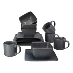Dark Gray Square Stoneware 16-Piece Dinnerware Set