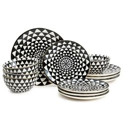 Dinnerware Black & White Medallion Stoneware, 12-Piece Set
