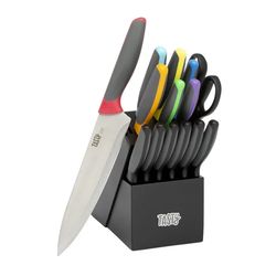 5 Piece Stainless Steel Block Knife Cutlery Set, Multicolor