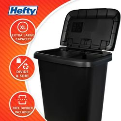 Gallon Trash Can, Plastic Dual Function Divided Extra Large Kitchen Trash Can, Black
