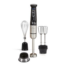 Cordless Rechargeable Immersion Blender with Variable Speed, Double Beater, Black with Stainless Steel