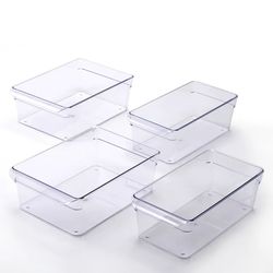 Carrie RStocker Clear Plastic Fridge Organization Bin 4-Pack Set, Various Sizes
