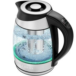 1.8L Electric Glass Kettle w/ Temperature Control, Removable Tea Infuser - Stainless Steel, New