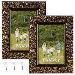 4x6 Picture Frames Set of 2, Vintage Flower Relief Photo Frame 4 by 6 for Tabletop or Wall Display, Black-gold