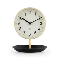 Carrie RStocker Light Tan and Black Tabletop Round Analog Dial Clock with Trinket Tray Base