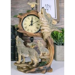 Carrie RStocker Howling Gray Wolves Family Table Clock with Pendulum 10.5" Height Decor
