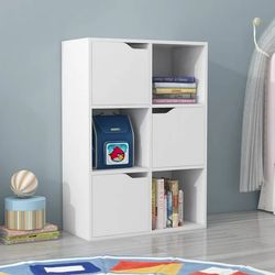 Carrie RStocker 6-Cube Storage Organizer Cabinet w/Doors, Compartment Display Unit w/ 3 Open Cubes & 3 Cabinets for Home