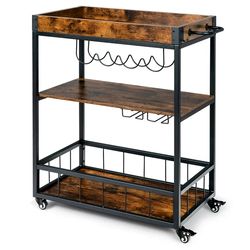 Carrie RStocker 3-Tier Rolling Kitchen Cart Serving Trolley Wine Rack Removable Tray
