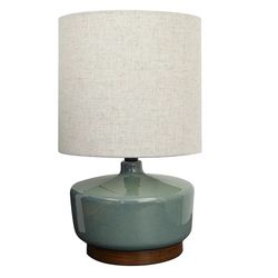 Carrie RStocker 17" Tall Modern Mid-Century Ceramic Table Lamp with Wood Base