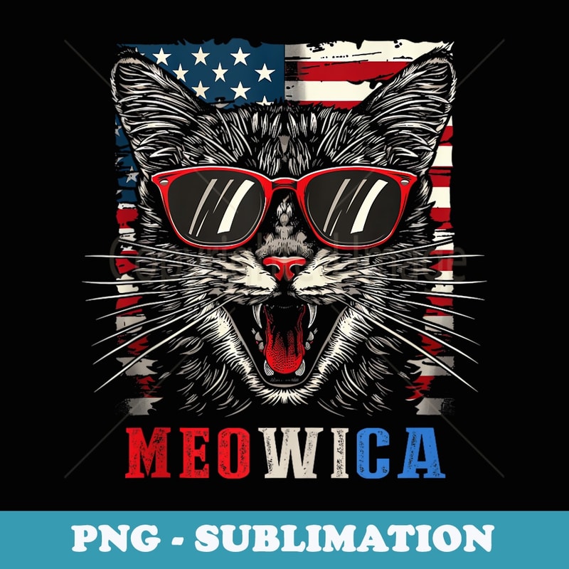 Vintage Cat 4th Of July USA Flag Meowica Patriotic - Creative Sublimation PNG Download