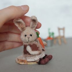 Miniature bunny, Dollhouse miniature, Easter bunny, Mini funny rabbit