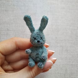 miniature blue bunny, vintage bunny, dollhouse miniunusual cute rabbit, pet for doll, unique gift for girl, for daughter