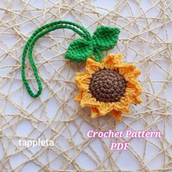Sunflower charm crochet pattern, Crochet sunflower rear view mirror car charm, Crochet flower car decoration pattern