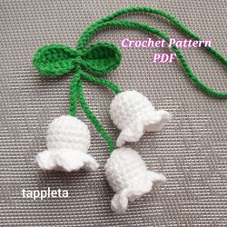 Lilly of the valley charm crochet pattern, Crochet car charm flowers pattern, Bag charm flower, Hanging car accessory