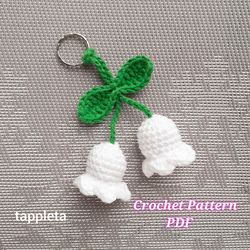 Lilly of the valley keychain crochet pattern, Bag charm flower, Crochet bell flower charm, Hanging car accessory