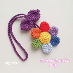 Rainbow Daisy charm crochet pattern, Crochet rear view mirror car hanger, Pride month flowers car decoration pattern