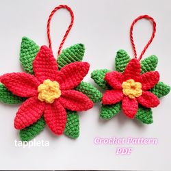 Poinsettia ornament crochet pattern, 2 sizes Poinsettia amigurumi Christmas ornament, Christmas flower home decor croche
