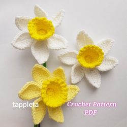 Crochet Daffodil pattern, Daffodil flower applique, Crochet spring flowers pattern, crochet pattern narcissus
