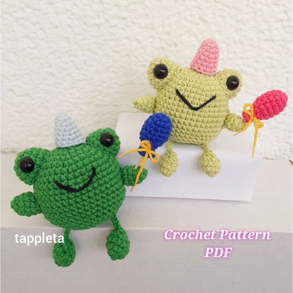 Birthday frog Leggy frog crochet pattern pdf Amigurumi frog pattern digital crochet pattern tappl