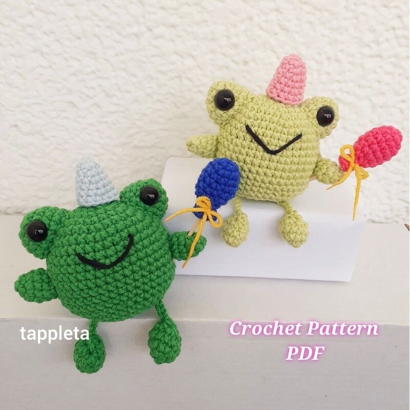 Birthday frog Leggy frog crochet pattern pdf Amigurumi frog pattern digital crochet pattern tappl